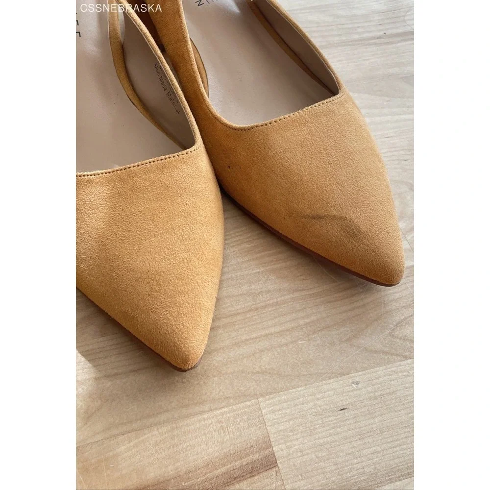 Journee Collection Kittie Mustard Faux Suede Slingback Block Heels Size 9.5
